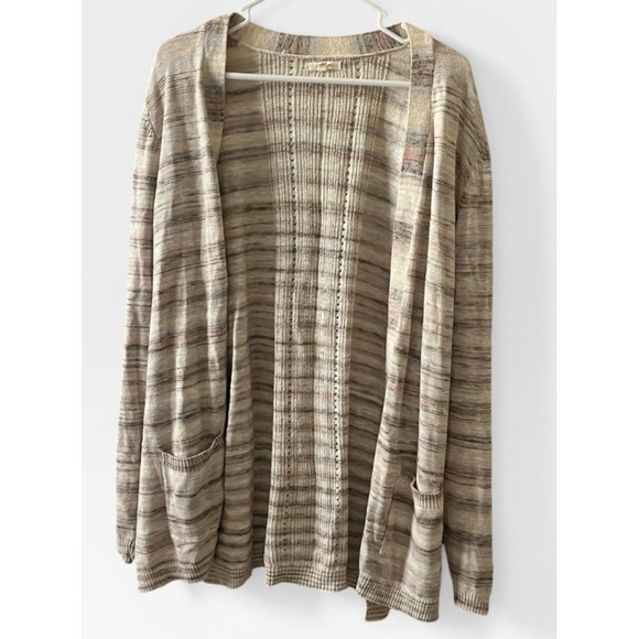 Maurices Sweaters - Maurices Womens Open Front Cardigan Beige Gray Striped Space Dye Knit Size 2